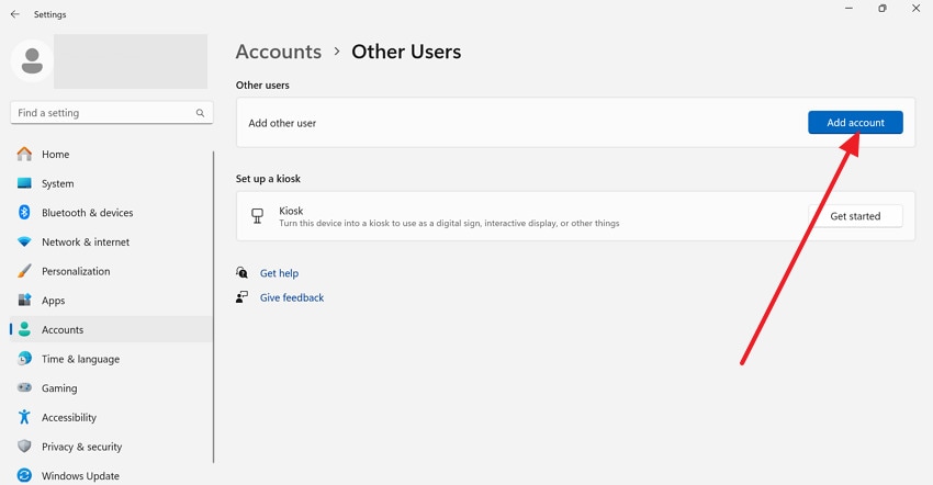 add new account for windows